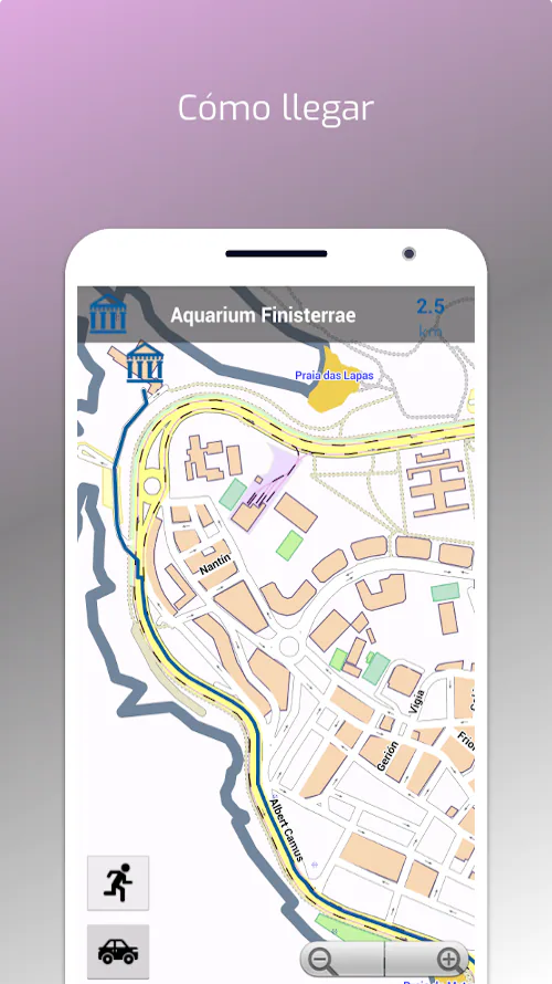 Indicaciones para llegar a un lugar de interés en la versión original de Pocket Coruña