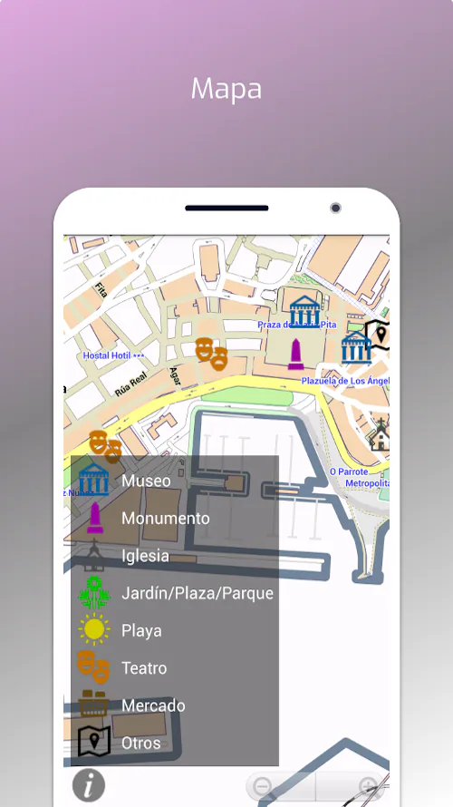 Mapa de lugares en la versión original de Pocket Coruña