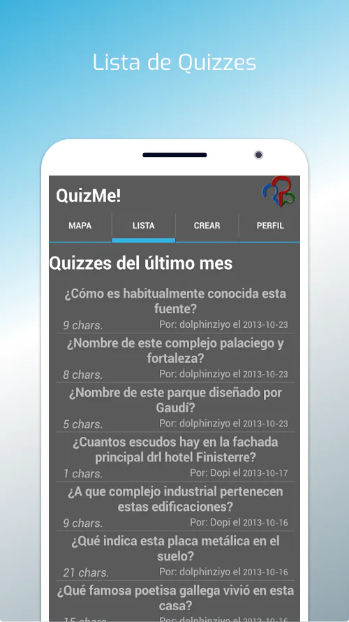 Listado de quizzes disponibles en QuizMe!