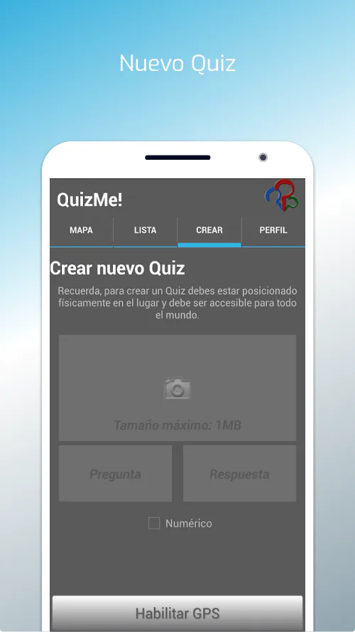 Formulario para crear un quiz en QuizMe!