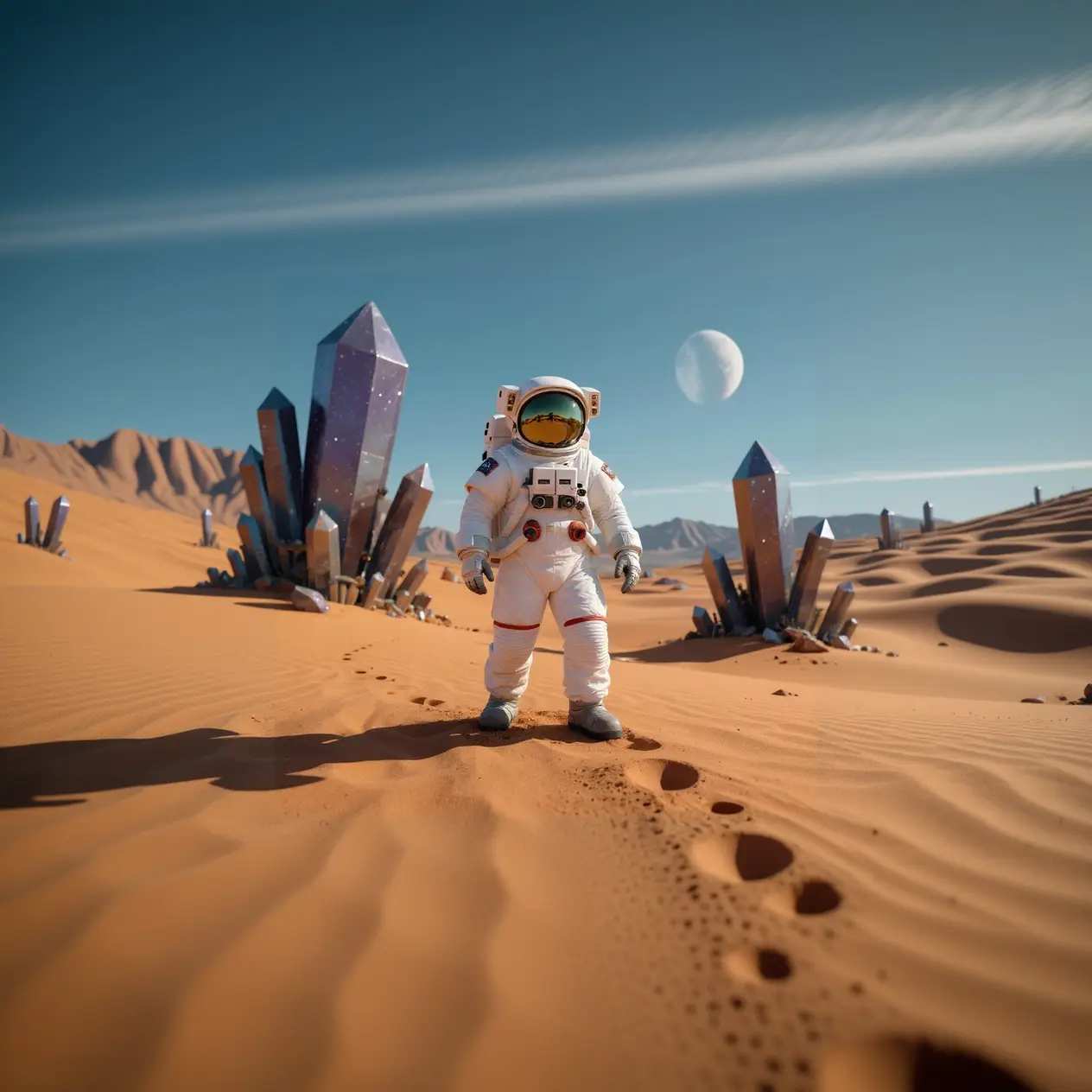 La escena ampliada para mostrar más paisaje alrededor del astronauta