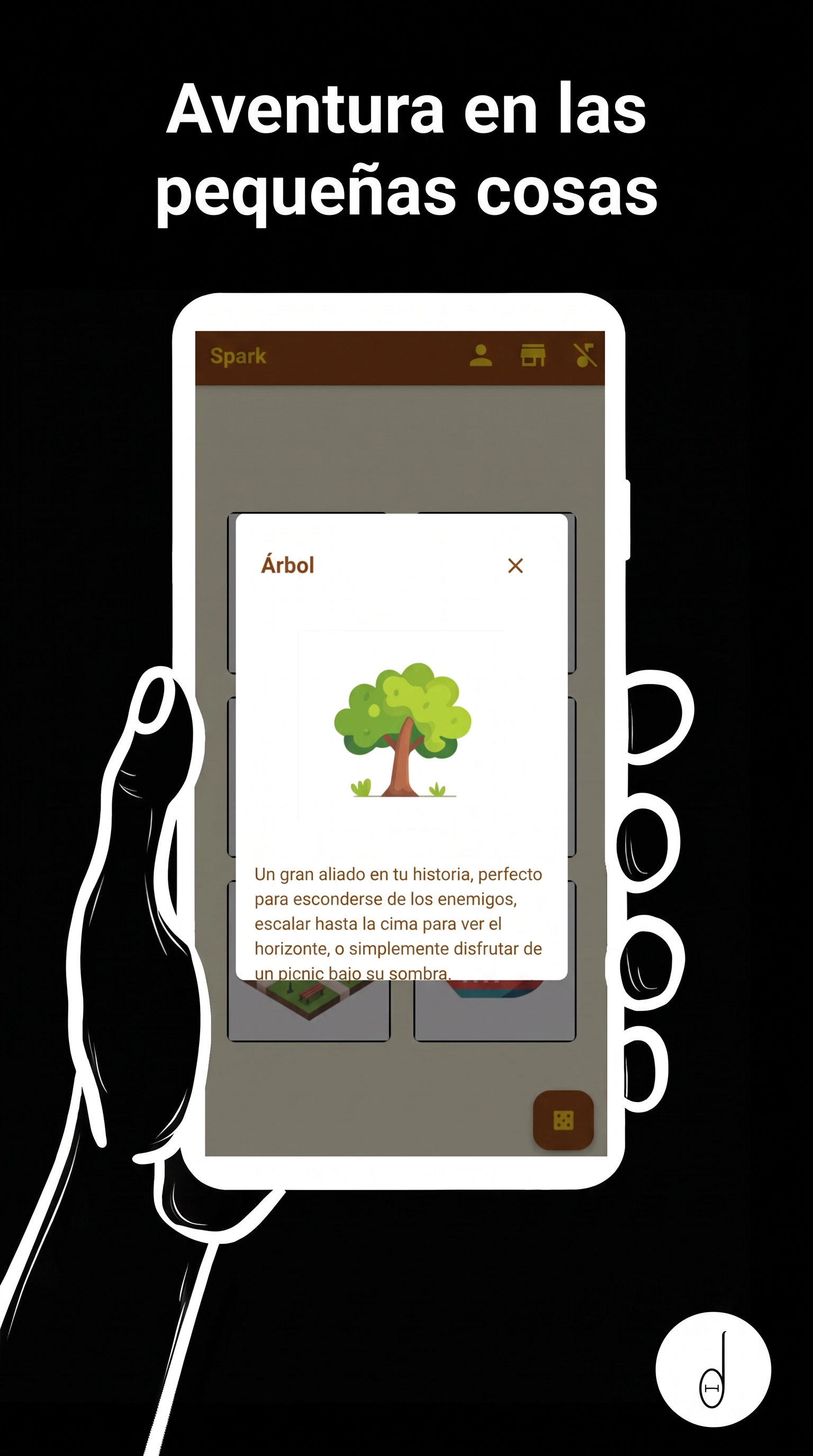 Detalle de uno de los dados ilustrados de Spark