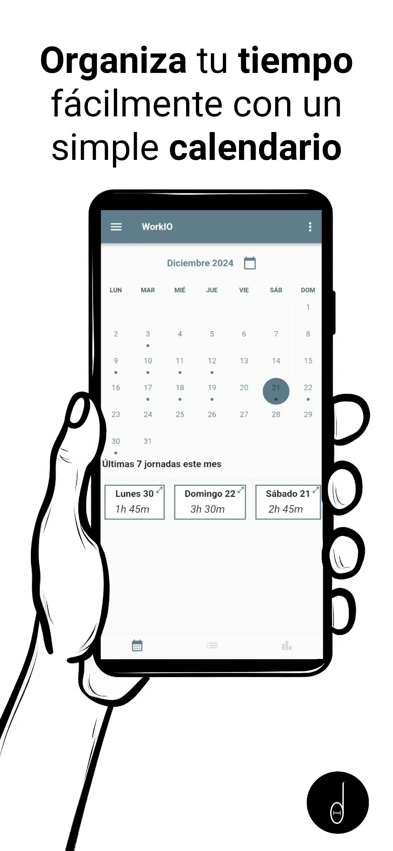Calendario de WorkIO con el registro mensual de jornadas