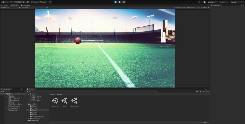 Ball tap ejecutándose en Unity