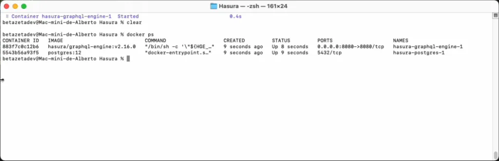 Virtualización de la base de datos y Hasura con Docker