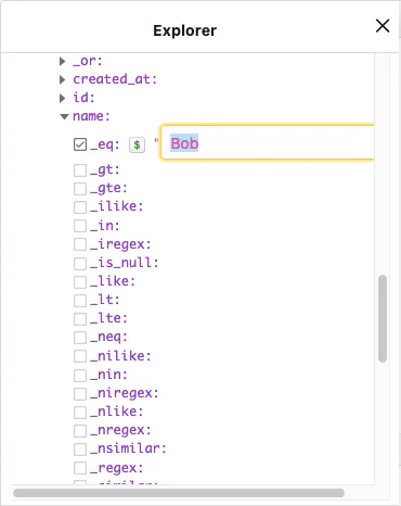 Botón con el símbolo del dólar para utilizar variables en GraphiQL