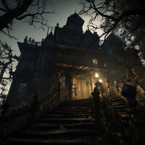 A close-up image of the entrance to the haunted house