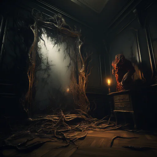 A monster from the underworld looming out of the mirror