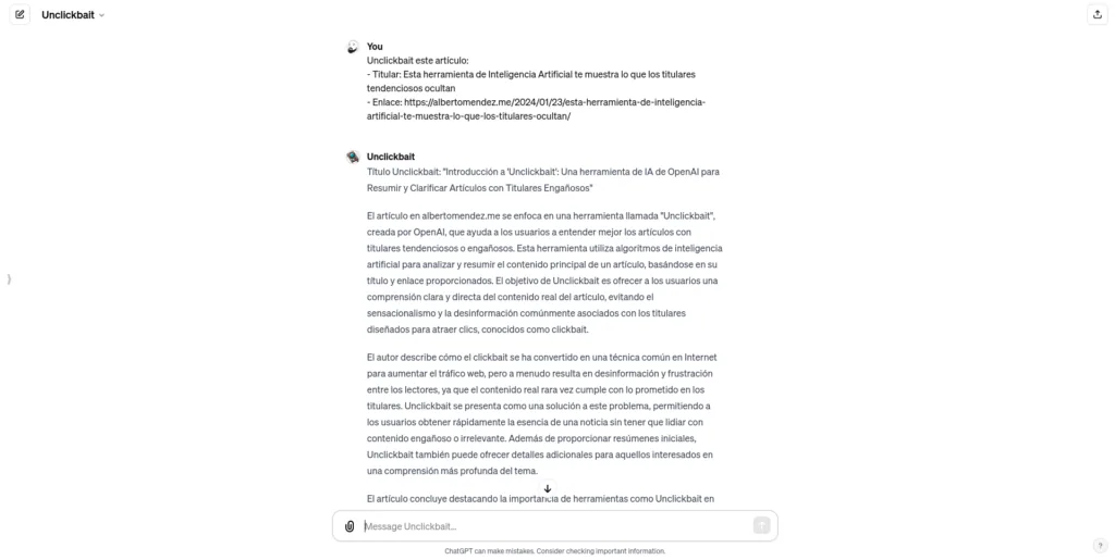 Se muestra un titular alternativo sin clickbait y la respuesta al titular tendencioso del artículo enlazado