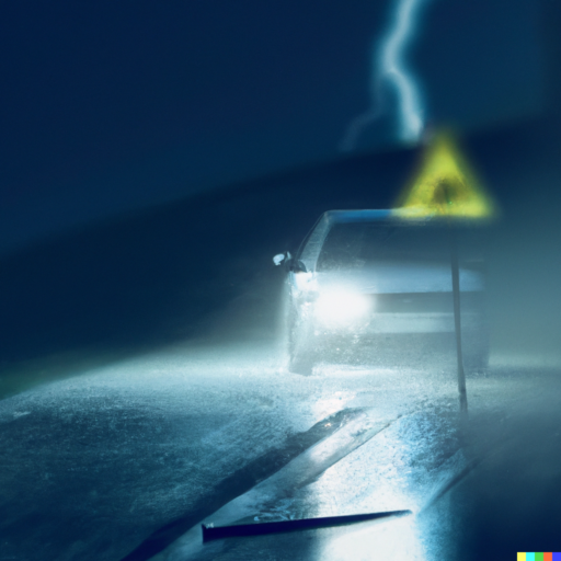 Un coche dando un frenazo en una noche de lluvia y tormenta