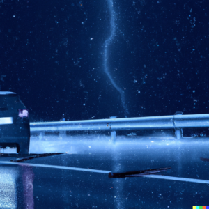 Un coche dando un frenazo en una noche de lluvia y tormenta