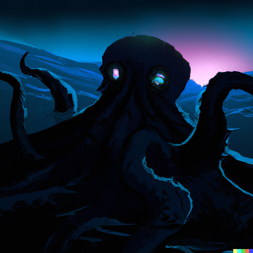 Cthulhu coming from the deep dark ocean to the surface