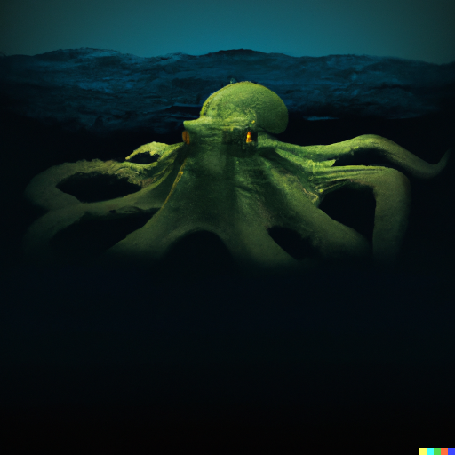 Cthulhu coming from the deep dark ocean to the surface