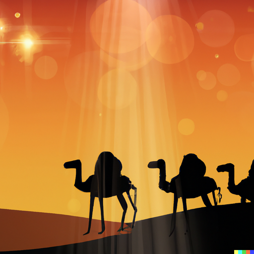 It was a caravan of camels, which stopped just in front of the door. From his place in the manger, Jesus watched as three men got off the camels and approached him.