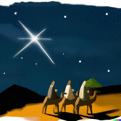 It was a caravan of camels, which stopped just in front of the door. From his place in the manger, Jesus watched as three men got off the camels and approached him.
