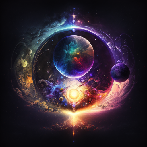 The restored cosmic balance, illustrated by a beautiful cosmic scene where the dark force entity and the secret number merge, creating a harmony of colors, light, and energy that flows through the universe.