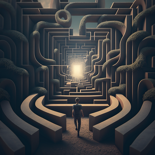 A person walks through a maze, feeling excited to explore the intricate paths and turns before them.