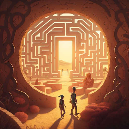Together, they work to solve the maze's puzzles and find their way out, feeling accomplished and relieved when they emerge into the sunlight. 