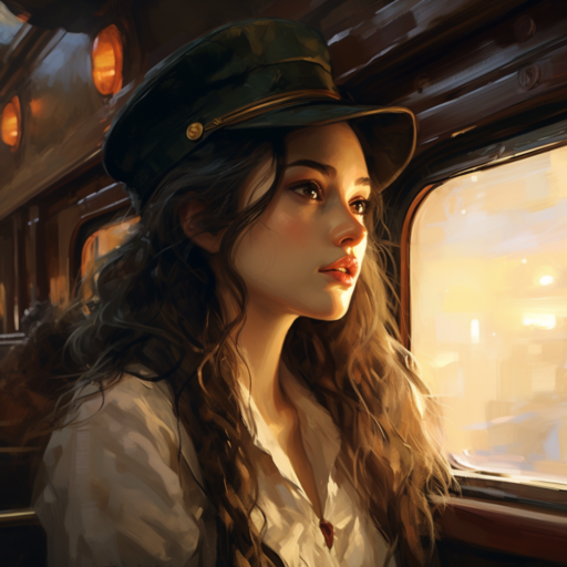 A hesitant glance backwards, where a lifetime of sorrowful memories lay, before she steps aboard the magical train, seemingly fashioned from dreams and hope