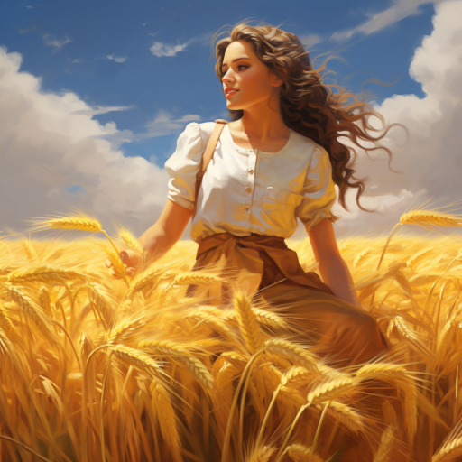 The people tend to golden fields of wheat, learning the art of agriculture under a guiding presence