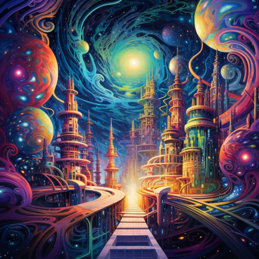 The AI-generated masterpiece unfurled like a cosmic tapestry, swirling galaxies of neon hues and fractal patterns, a kaleidoscope of artificial wonder