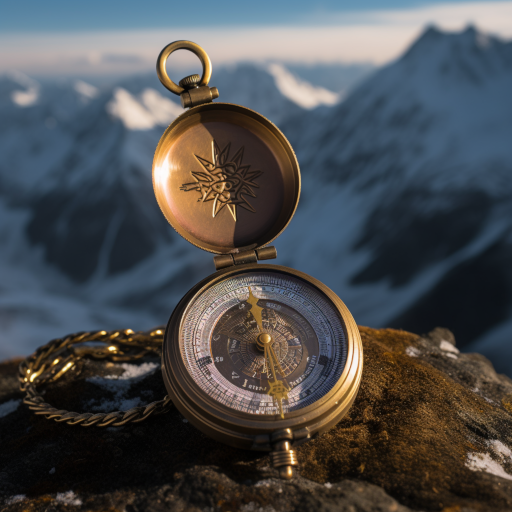 At the peak of rugged, snow-capped mountains, each individual held a burnished brass compass, its needle wavering towards unseen horizons rather than magnetic poles