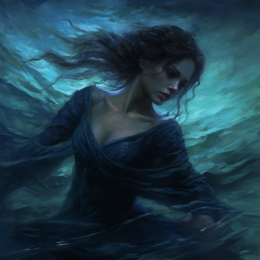 En el corazón del mar, una danza fascinante se desarrolla entre la figura solitaria y una sirena de ojos azules como el océano en calma y cabellos más oscuros que la noche.