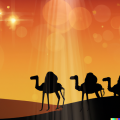 Era una caravana de camellos, que se detuvo justo delante de la puerta. Desde su lugar en el pesebre, Jesús vio cómo tres hombres bajaban de los camellos y se acercaban a él