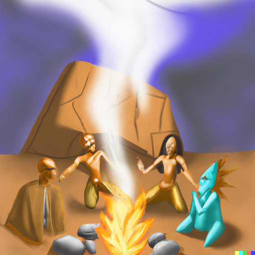 Suddenly, a spark flew from the rock and, in that instant, Tark had discovered fire. The tribe had never seen anything like it before and, of course, they were amazed.